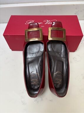 Roger Vivier Red Patent Leather Buckle Flats